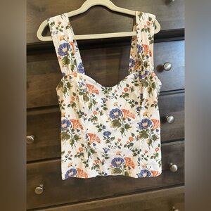 Reformation Floral Blouse with Blue and Orange Accents
